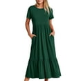 thumbnail image 2 of bnaln Summer Dresses for Women 2024 Casual Flowy Tiered Short Sleeve Maxi Dress Solid High Waist Elegant Dresses Loose Vintage Dress Trendy Beach Swing Long Dresses with Pockets, 2 of 8