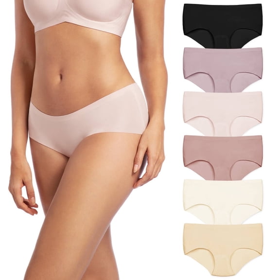 PURILINE 6 Pack Women's Underwear, Mid Waisted Seamless Large Panties for Women, Full Coverage Fit No Show Briefs, Multicolor B