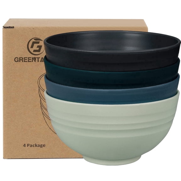 Greentainer Unbreakable Cereal Bowls, Large 24 OZ Plastic Bowl, Lightweight, Dishwasher and Microwave Safe, Ideal for Cereal, Salad, Soup and Noodles (Dark Coastal-Medium, Set of 4)