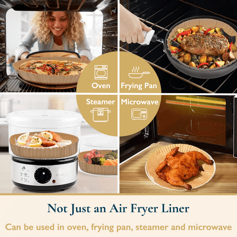 Comfitime Air Fryer Liners 7.9 Round/Square Disposable Parchment Paper Sheets, Unbleached, Non-Stick, Water/Oil/Greaseproof, Oven Baking Paper Liners