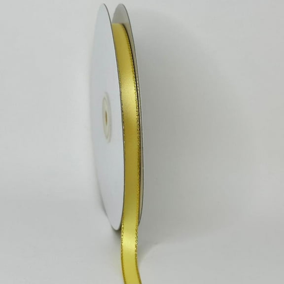 JenlyFavors 3/8" Double Face Satin Ribbon with Gold Edge Canary Yellow 50 Yards