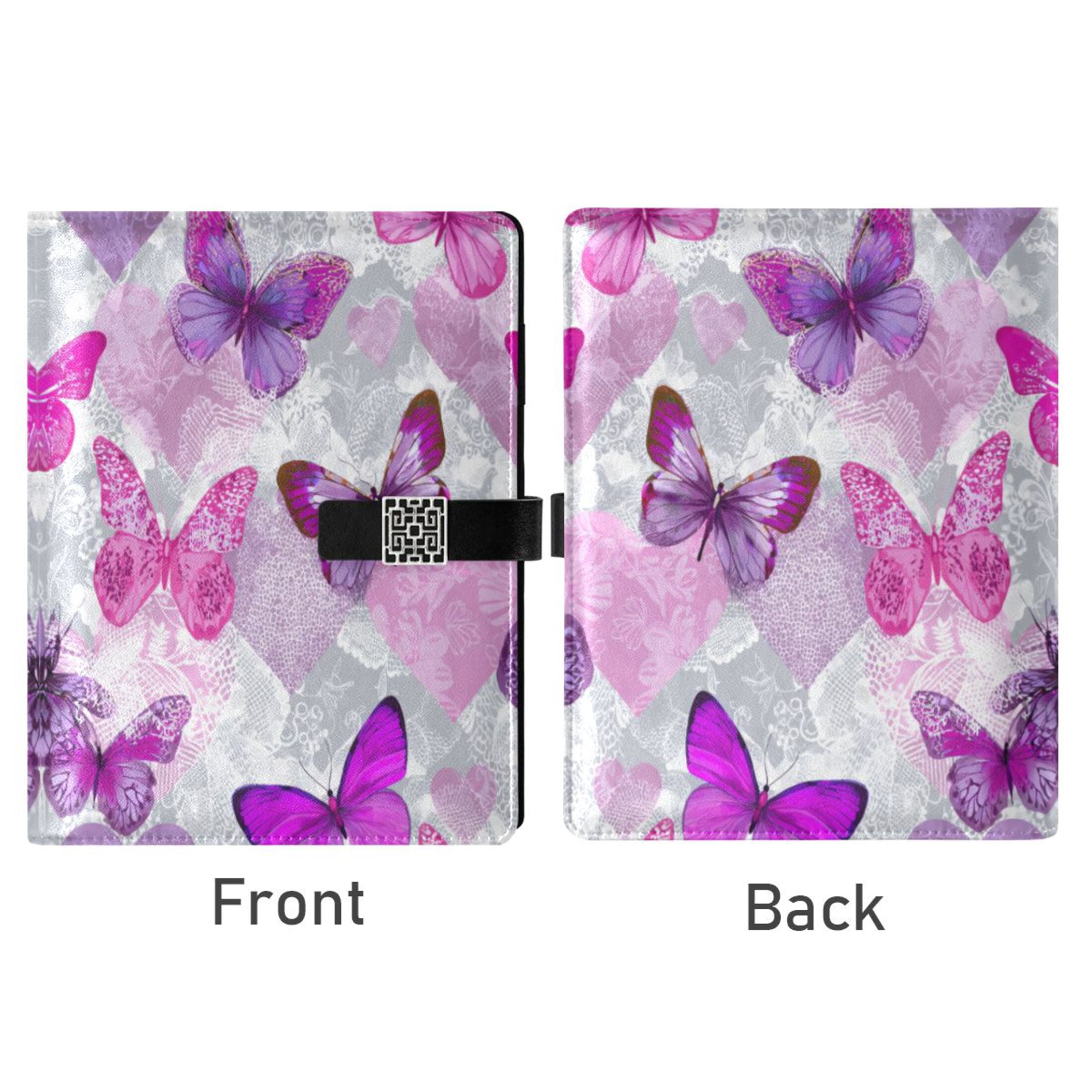 Leather Planner Leather Notebook Notebook Journal Binder Design Pen Pocket Design Convenient for Storage Pink Purple Butterflies