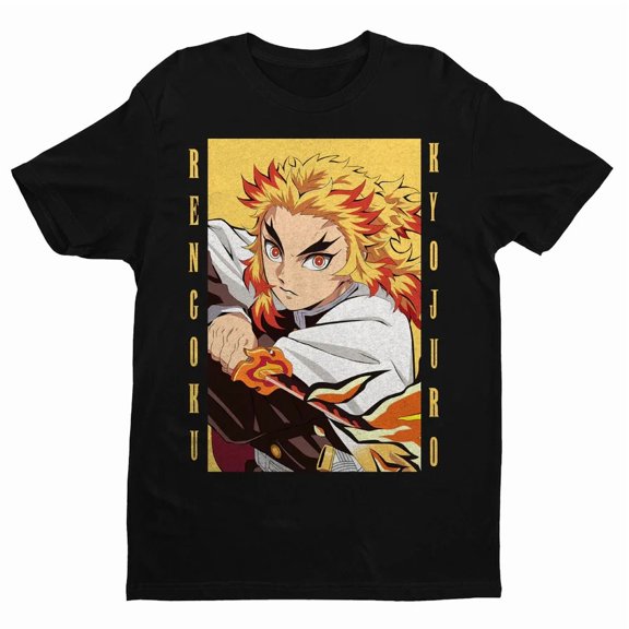 VINTAGE Anime Rengoku Kyoujurou Shirt, Rengoku Black T Shirt Size S - 5XL