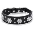 thumbnail image 1 of Collar para perro con diamantes de imitación y flores incrustadas con diamantes de cristal brillantes de cuero, 1 of 5