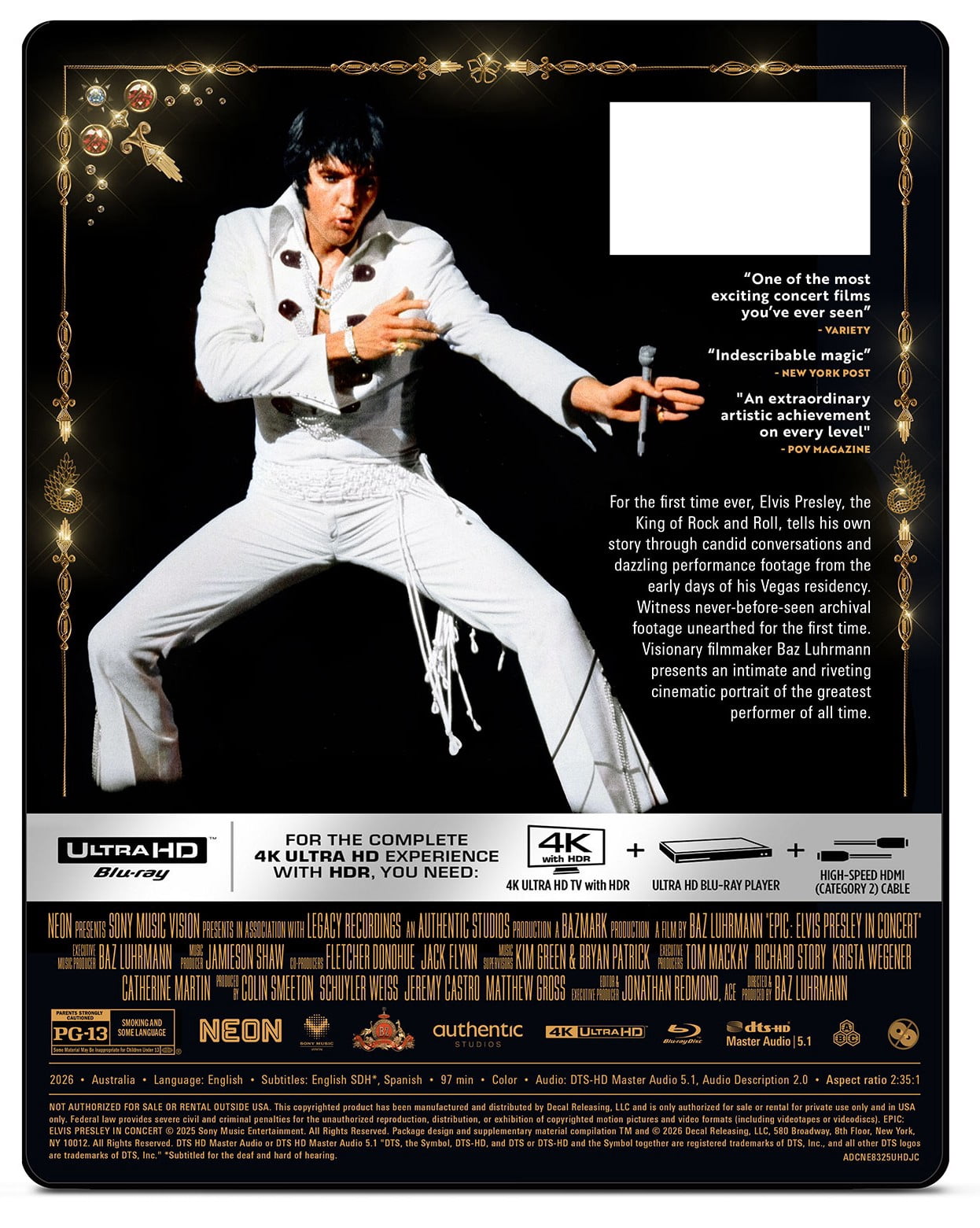 Epic: Elvis Presley In Concert (Deluxe Steelbook) (4K Ultra HD + Blu-ray) Decal - Neon, Documentary