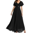 thumbnail image 3 of SWSMCLT Women's Summer Dress Short Sleeve Dresses Maxi Spring Homecoming Ruched Wrap Party Fall Swing Dress Black Large, 3 of 4
