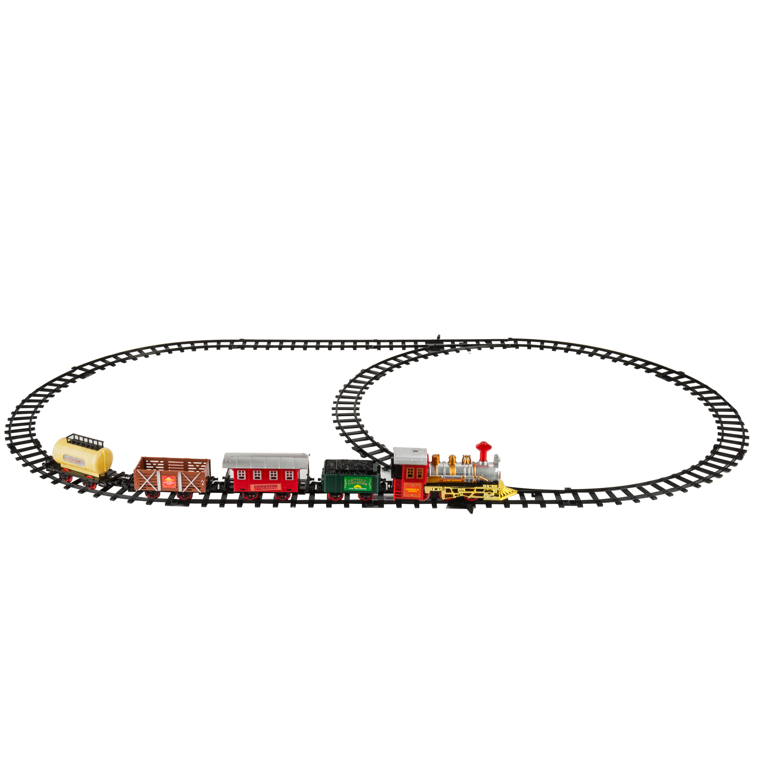 Classic Christmas Themed 15 Pc. Santa's Train Set with Locomotive Engine, Cargo Cars, Tracks and Holiday Flair