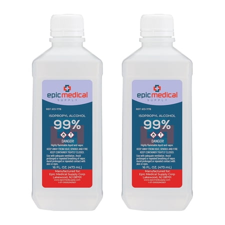 Epic Medical Supply 99% Isopropyl Alcohol, 16 oz. Bottle, General Purpose Cleaner, Technical Grade