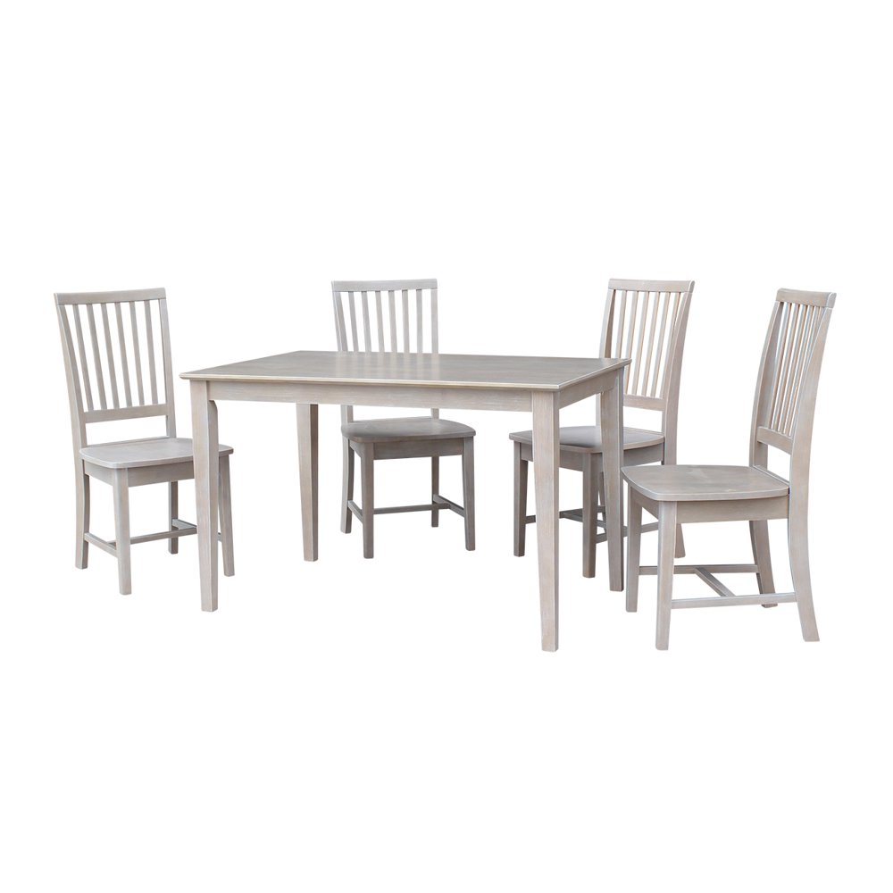 30" x 48" Wood Dining Table and 4 Mission Chairs in Washed Gray Taupe