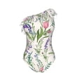 thumbnail image 4 of Yiaed Wisteria Flower Print Women One Piece Swimsuits Tummy Control One Shoulder Bathing Suits Pattern Ruffle Swimwear-Small, 4 of 8