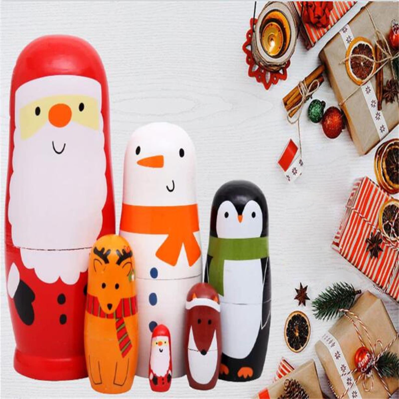 Matryoshka Russian Nesting Doll Wooden Babushka Santa Claus Gives Gifts Set 7 Pс 