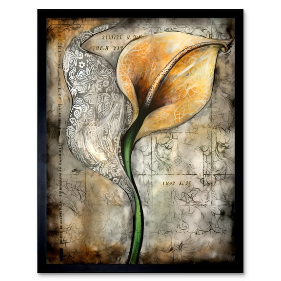Batik Style Pattern Calla Lily Flower Bloom Art Print Framed Poster Wall Decor 12x16 inch