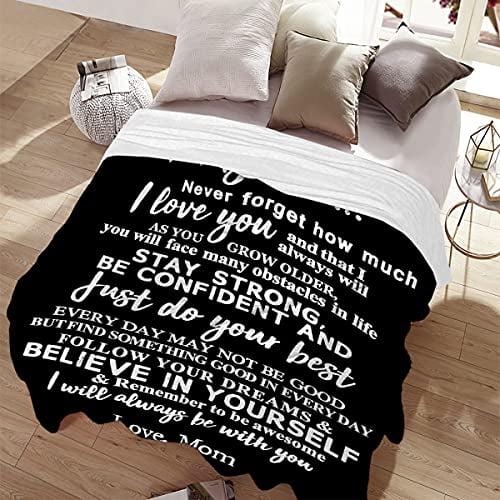 to My Son Blanket from Mom Gifts for Son Throw Blankets with Strength Courage Words,Super Soft Flannel Fleece Quilt,Perfect for Personalized Birthday Christmas Black 60X50 Twin for Boys