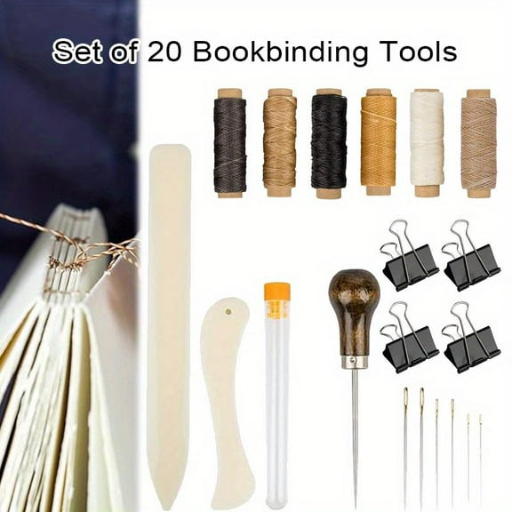 20pcs Book Binding Kit For Beginners:essential Tools Including Bone Folding Machine,paper Folding Machine,binding Ribbon,glue Brush,wax Thread,punching Machine,springtok Toolbox Sets