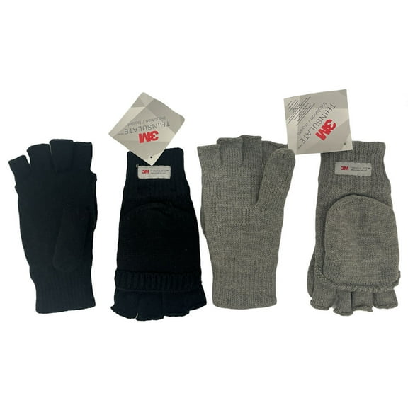 3M THINSULATE Lined Women's Knit Fingerless Gloves Convertible Mittens, 2 Pack