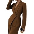 thumbnail image 3 of Women'S Elegant 2-Piece Outfit, Long Sleeve Blazer & Straight-Leg Pants Set Brown XL, 3 of 9