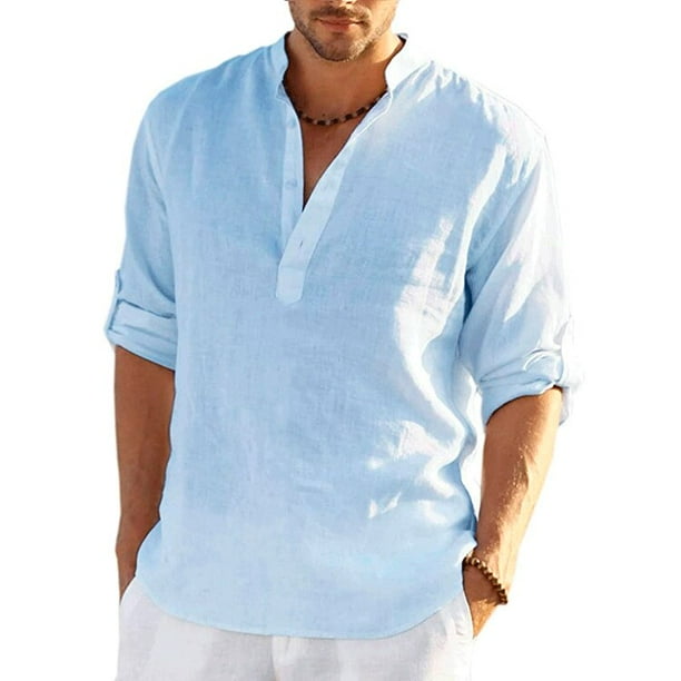 ¡12 colores! nueva camisa de manga larga de lino para hombre, camisas informales de lino y algodón de Color sólido, camisetas hawaianas de S-5XL Deng Xun unisex