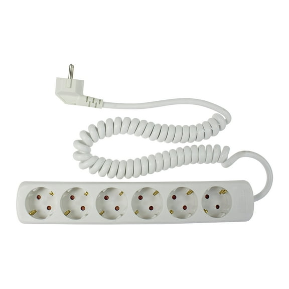 as - Schwabe 11461 6-fach-Steckdosenleiste weiß mit Spiralkabel weiß 2,5m Spiralkabel H05VV-F 3