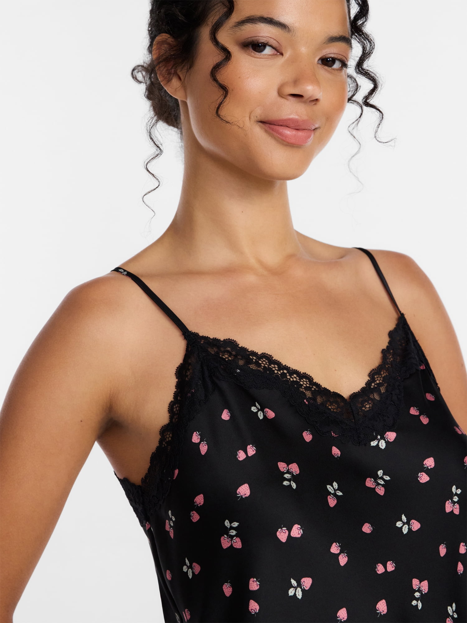Joyspun Women's Lace Trim Stretch Satin Chemise, Sizes S-3X