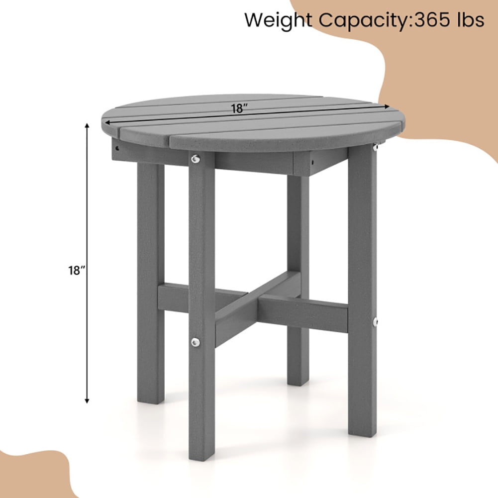Aimee Lii 18" Round Side Table with Cross Base and Slatted Surface, Outdoor Patio Furniture, Gray