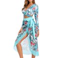 thumbnail image 2 of Dihao Swimsuit for Women Clearance Plus Size Ladies Multicolor Leaf Print Long Sleeved with Long Skirt Three Piece Set, 2 of 6