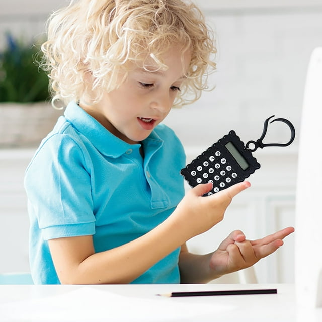 Iumwxz Mini Calculator Student Exam Portable 8 Digit LCD Maze Cute Keychain Home Office School PS Battery Powered Compact High Sensitivity 1 Pack Black