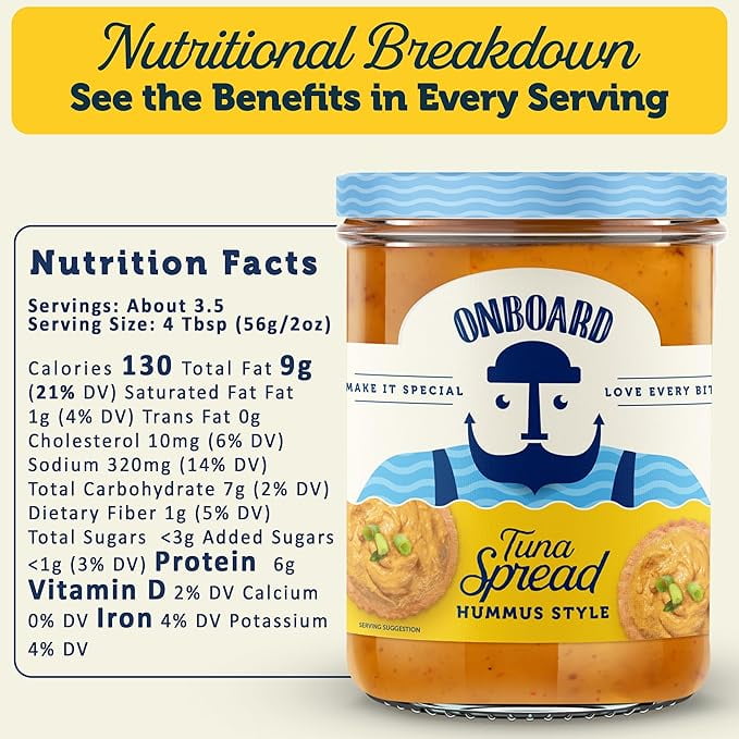 (2 pack) ONBOARD Yellowfin Tuna Spread Hummus Style, 7.1oz Jar, Nuts and Soy Free, Contains Egg and Fish (Tuna)