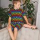 thumbnail image 4 of Balery Rainbow Chequerboard Conjunto de Pijama Infantil de Manga Corta con Estampado – Ropa de Dormir de Algodón Suave-4X-Large, 4 of 6