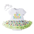 thumbnail image 3 of Easter Baby Girl Outfit Bunny Egg Print Romper Dress with Bow Headband 2Pcs Set Girls Outfits White1 0-3 Months, 3 of 7