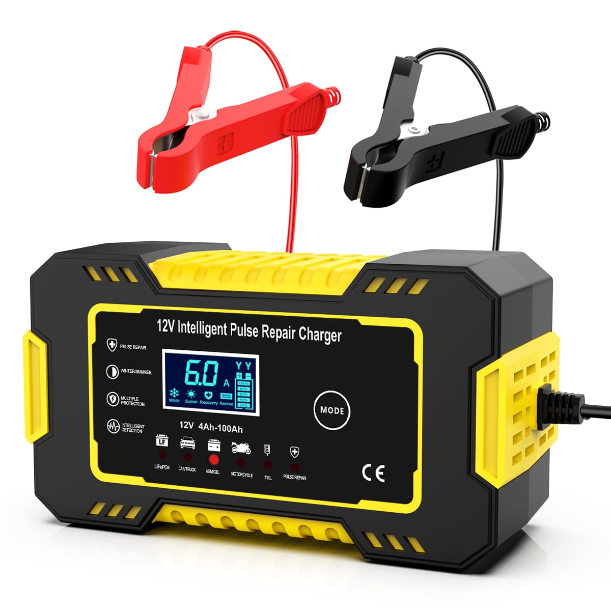 GPED Automatic Battery Charger, 12V/6Amp Battery Maintainer, Smart Car Trickle Charger with Temperature Compensation Auto Stop for Car Truck Motorcycle Lawn Mower Boat Marine Batteries