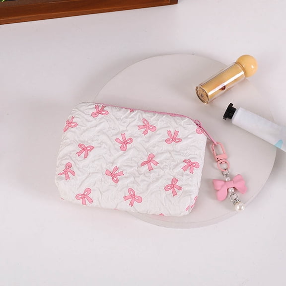 UNLLLL High End Bow Shaped Cosmetic Bag, Small Capacity Lipstick Pouch and Cute Coin Purse, Portable Mini Makeup Organizer with Zipper, for Travel and Daily Carry (Pink)
