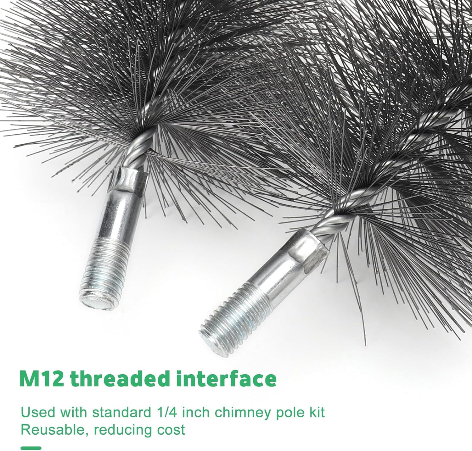 ABCISI Chimney Steel Cleaning Brush with 1/4" Metric Thread Fitting for Insulated Chimneys, Stainless Steel or Metal Stove Pipes, Works with Most Chimney Rod Sets (4 Inch)