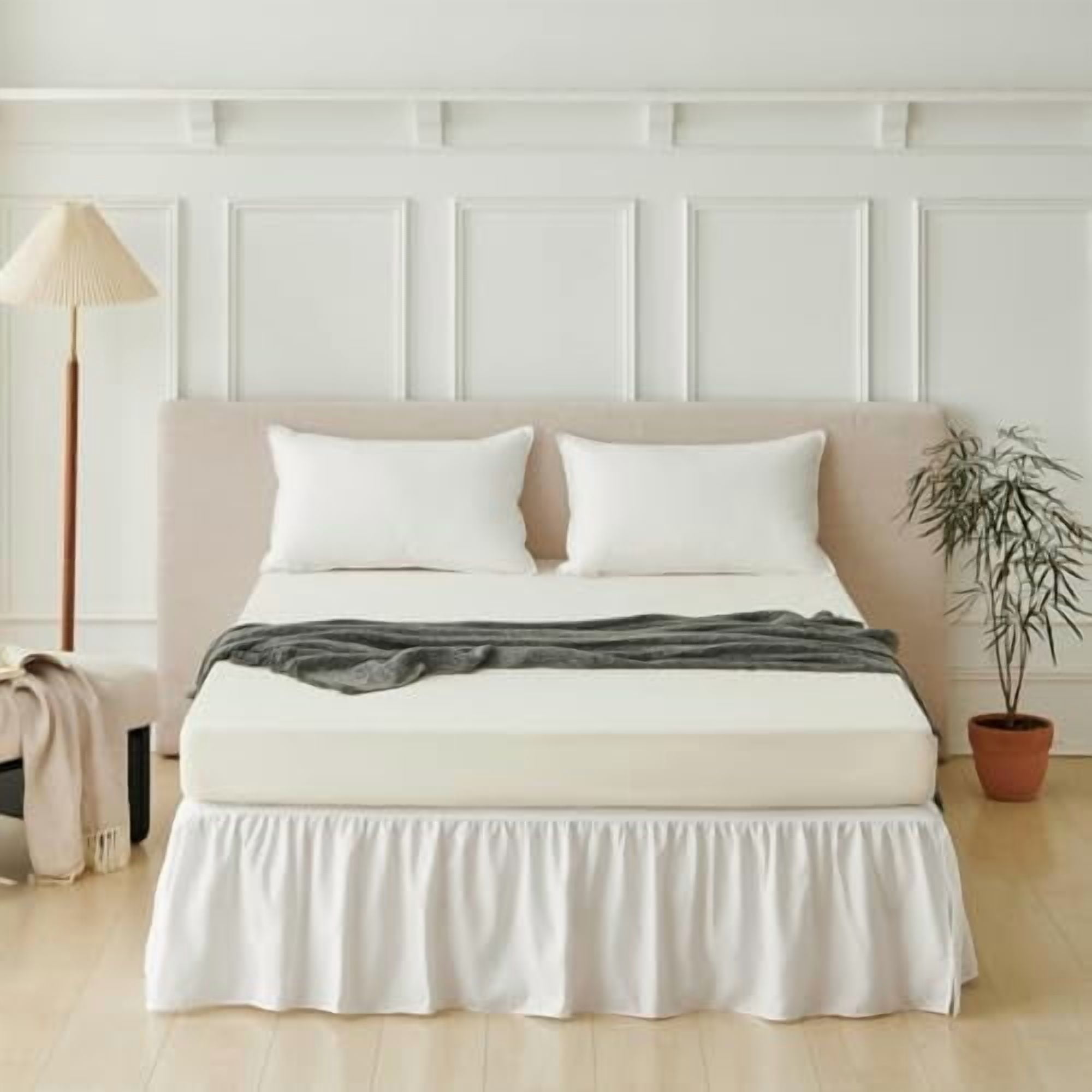 Bed Skirt Full Size Ruffled Bed Skirt with Split Corners, Full Bed Skirts 12 Inch Drop with Platform, White, 12'' Full