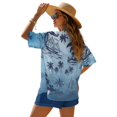 thumbnail image 2 of FKEKYI Gradient Blue Palm Tree Print Women Summer Short Set 2 Piece Set Beach Sets Open Front Top & Shorts with Elastic Waist Ladies Beachwear Resort Wear for Travel, XL, 2 of 7