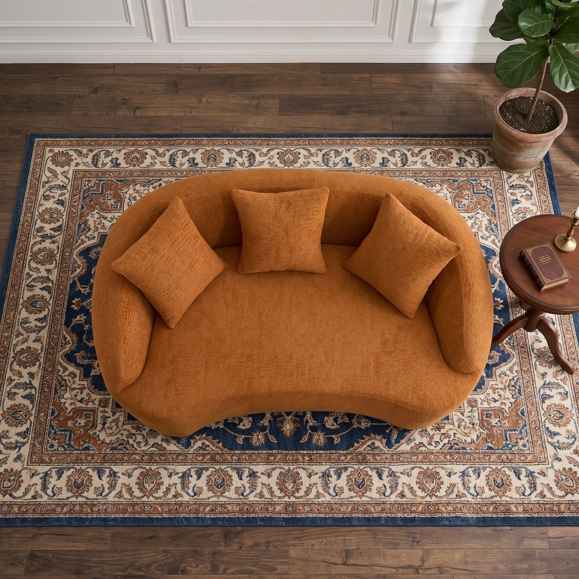 Sailvan Curved Modern Boneless 2-Seater Chenille Sofa Loveseat with 3 Pillows