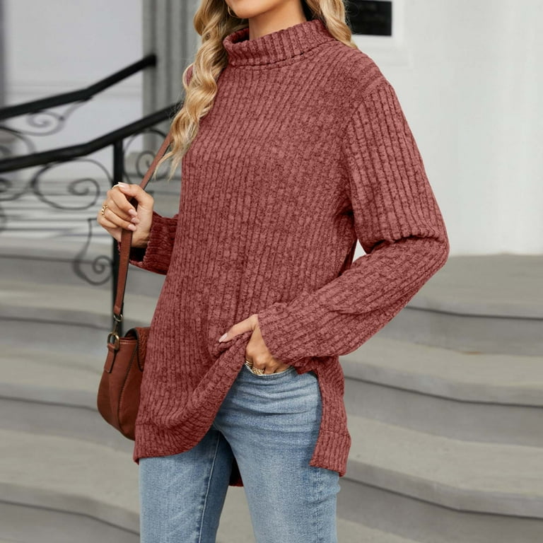 Split High Neck Collar Long Sleeve Sweaters Split High Neck Collar Long Sleeve Sweaters