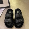 thumbnail image 5 of Slide Slippers Women Fluffy Fuzzy Flatform Open Toe Fall Indoor Daily Shoes Black 7, 5 of 7