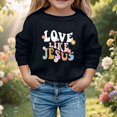 thumbnail image 2 of Little Girl' Active Sweat Pullover Sweatshirt Cute Casual Long Sleeve Crewneck Pullover with Print Autumn Winter Outfit Size 5-6T ,Black, 2 of 5