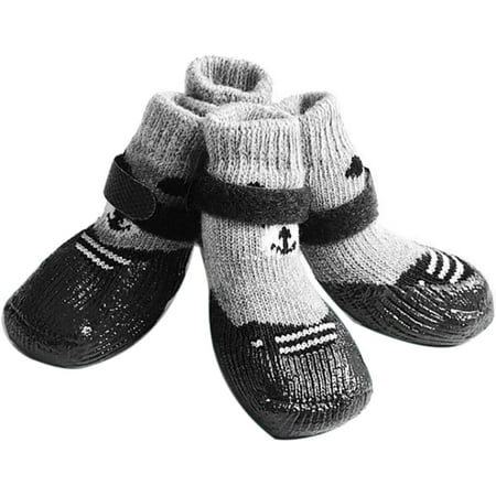 4Pcs Cotton Rubber Pet Boots Waterproof Non-Slip Dog Rain Snow Socks Shoes for Puppy Small Cats Dogs - Black S