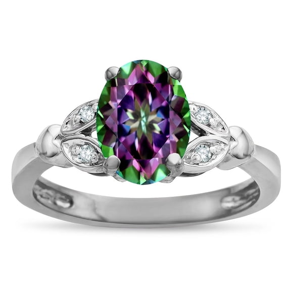 Star K � Oval 8x6 Rainbow Mystic Topaz Marquee Design Engagement Promise Ring