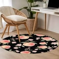 thumbnail image 4 of Peach Round Area Rug 4Ft Washable Circle Rugs for Bedroom Dining Room, Spring Floral Green Leaf Botanical Pink Fruit Black Non-Slip Carpet Floor Mats Indoor Outdoor Carpet Runner Aesthetic Home Decor, 4 of 8