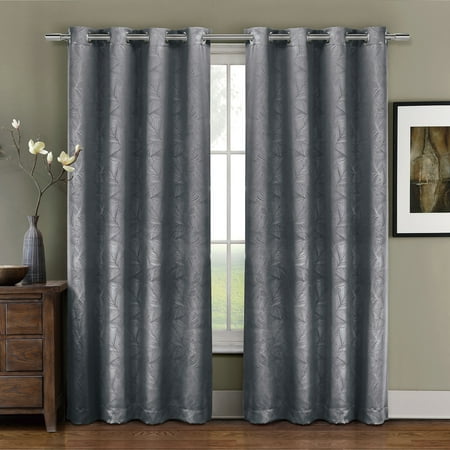 Prairie Style Panels - Prairie Blackout Weave Embossed Grommet Curtains Panels Leafy designs Embossed (Single) - 52x63 - Gray