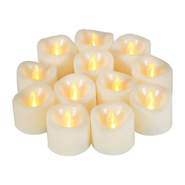 MesaSe Flameless LED Battery Tealight Candles with Timer Realistic Flickering Battery Operated Tea Light Candles Size-1.5”(D)x1.5”(H) with Long Lasting Batteries Included 12-Pack