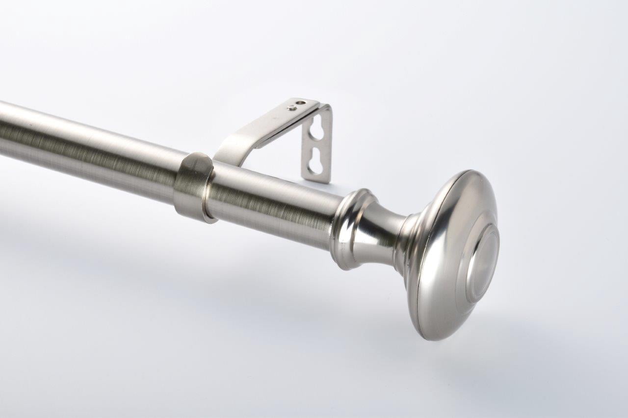 Lumi 1" Brushed Nickel Knob Adjustable Curtain Rod, 72-144"
