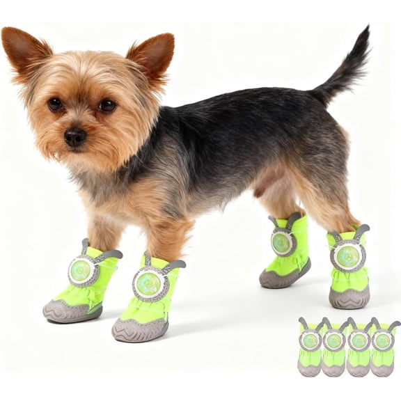 Waterproof Non-Slip Dog Boots 4-Pack, Twist-Lock Buckle & Cute Ears for Small Breeds, Rain Boots for Pets (Green, Two Yards 2.5~4.5kg)