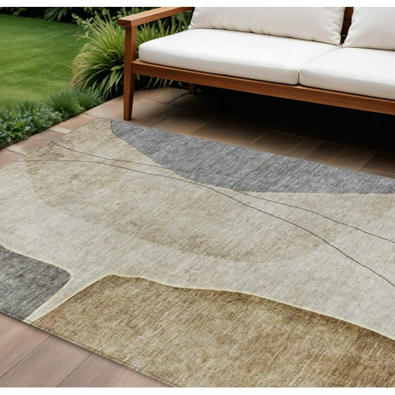HomeRoots 582042 9 x 12 ft. Abstract Washable Indoor & Outdoor Rectangle Area Rug, Taupe, Beige & Gray