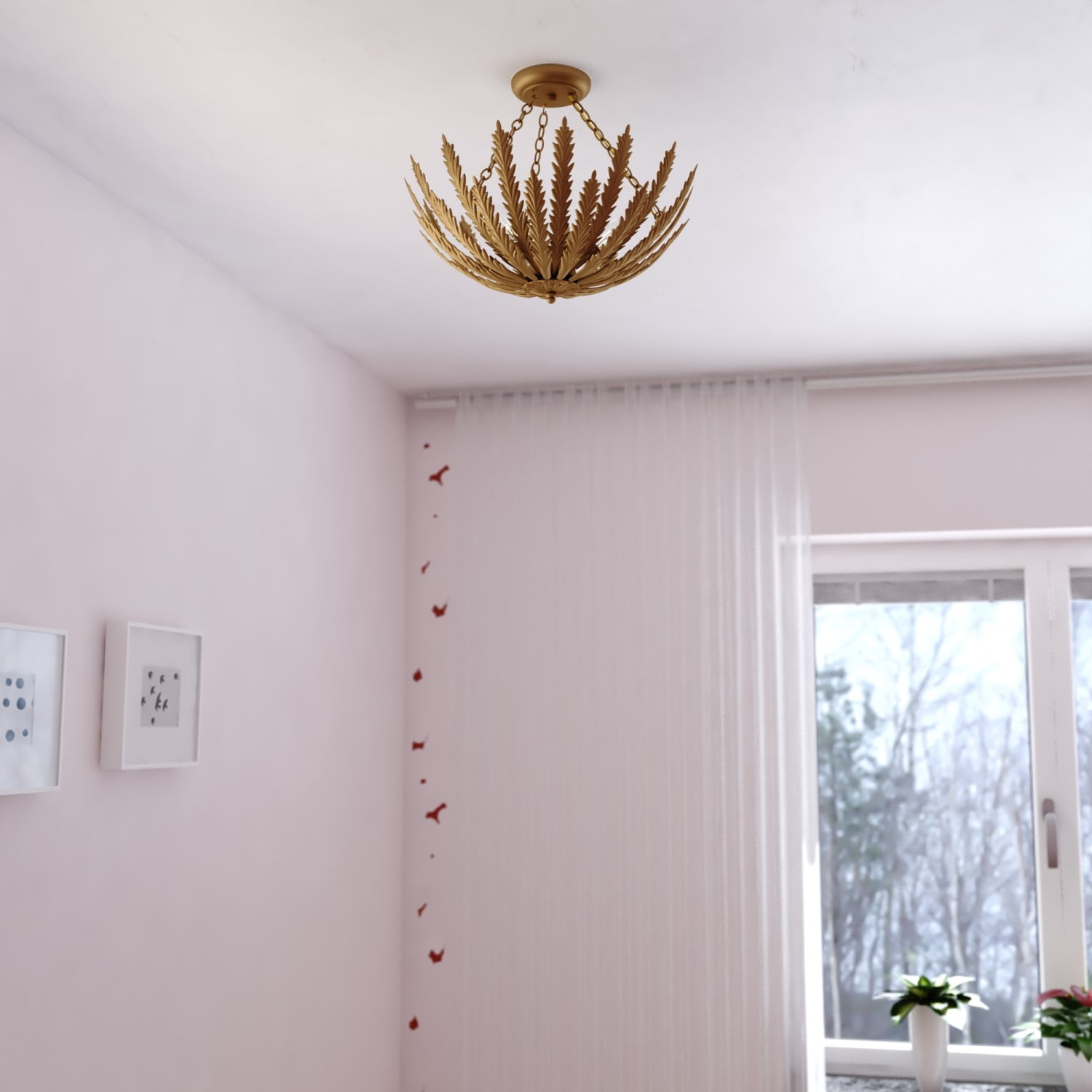 Ozette 18-in W Heritage Gold Semi Flush Mount Ceiling Light Fxiture with Leaf Motif