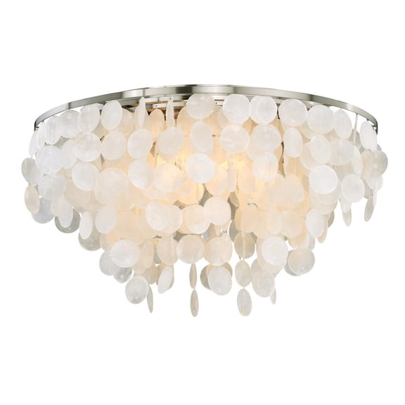 Homestock Modern Muse 24-In W Satin Nickel Capiz Shell Coastal Flush Mount Ceiling Light Fixture