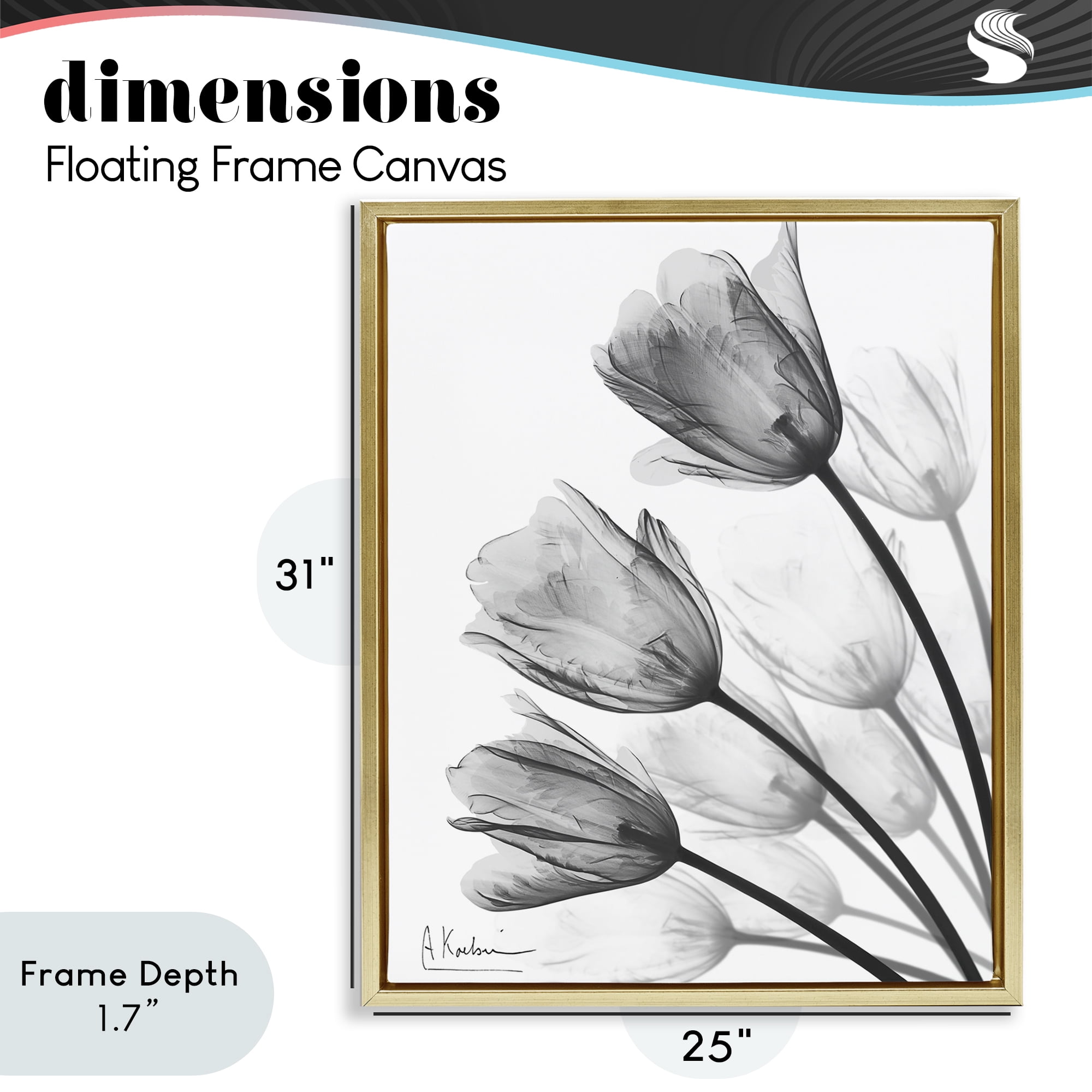 Stupell Industries Minimalist Tulip Fan Gold Framed Floater Canvas Wall Art, design by Albert Koetsier