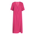 thumbnail image 6 of ClodeEU Women's Linen Blend V Neck Short Sleeve Midi Dress,Lightweight Casual Loose Fit Summer Dress Hot Pink,Women's Plus XXL, 6 of 9